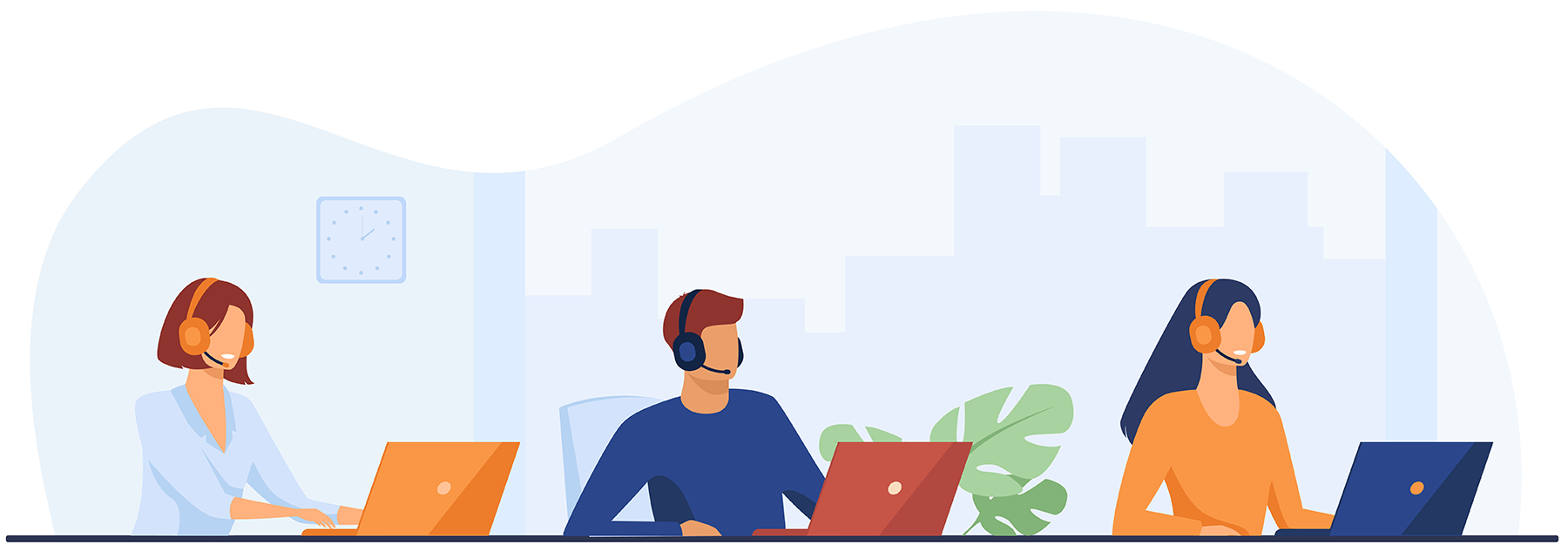 An animated image of two people at a desk managing customer queries.